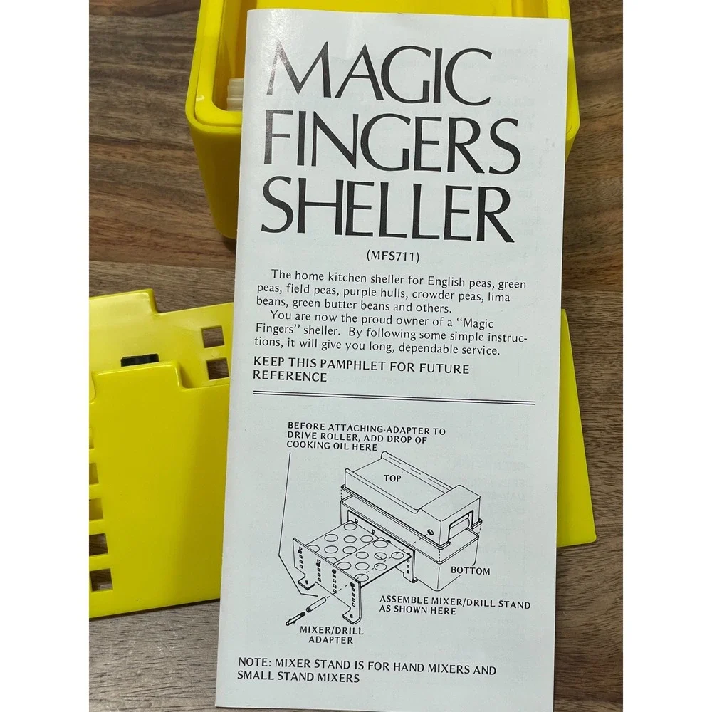 New Magic Fingers Sheller Pea Bean Huller MF5711 Yellow Vtg 1977‎ Kitchen Tool